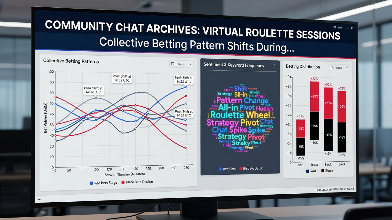 Graphs and charts illustrating collective betting shifts in virtual roulette during peak hours