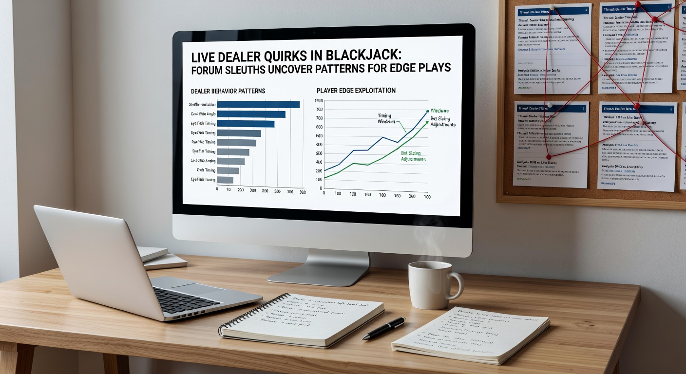 Screenshot from a player forum thread showing annotated video frames of a live blackjack dealer revealing a potential hole card quirk through camera angle