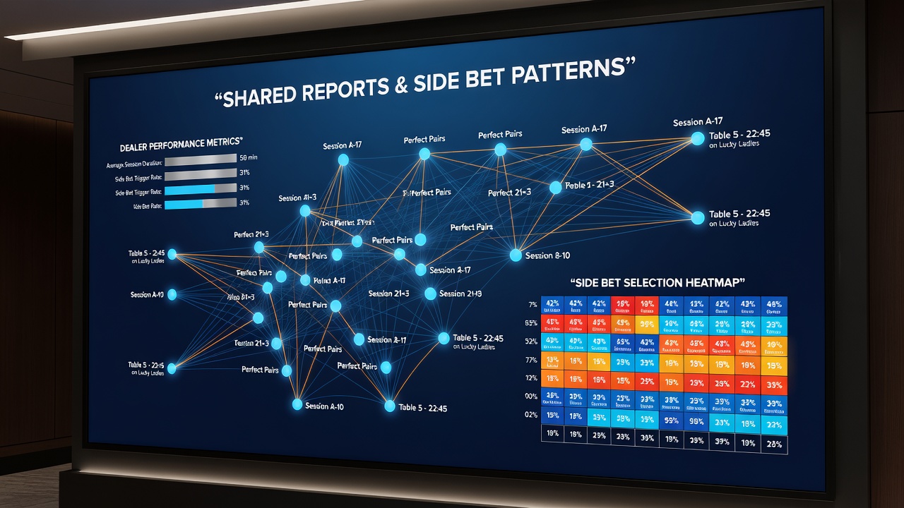 Detailed mapping visualization of side bet patterns from aggregated dealer-hosted blackjack reports