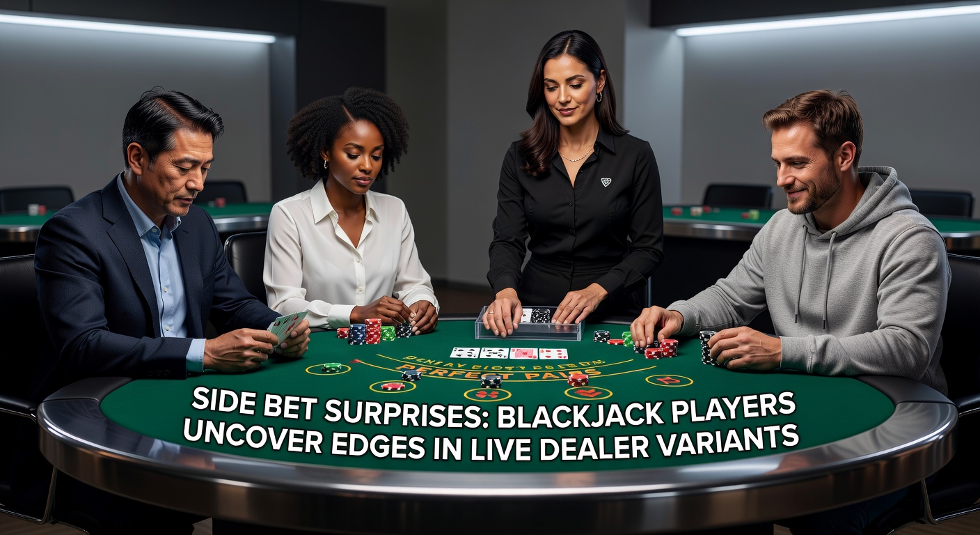 Live dealer blackjack table with glowing side bet options on screen, cards in mid-deal