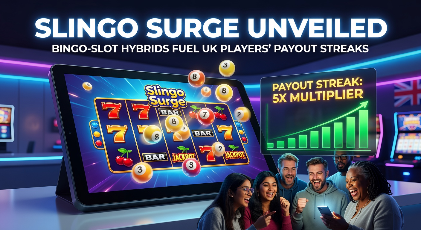 Vibrant Slingo game screen showing spinning reels blended with bingo card patterns and glowing payout multipliers